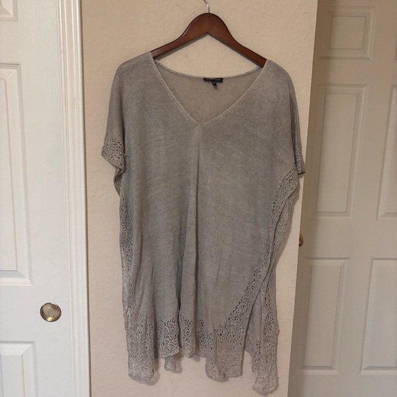 Eileen fisher 100% linen open knit lace trim tunic top kaftan poncho size M - Picture 1 of 6